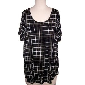 Penningtons Shirt Top Womens Plus 1X Flowy Stretch Comfy Plaid Scoop Neck